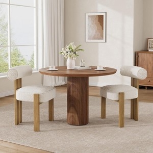 Scandinavian Dining Chair Cream Boucle Tapered Wood Toned Legs