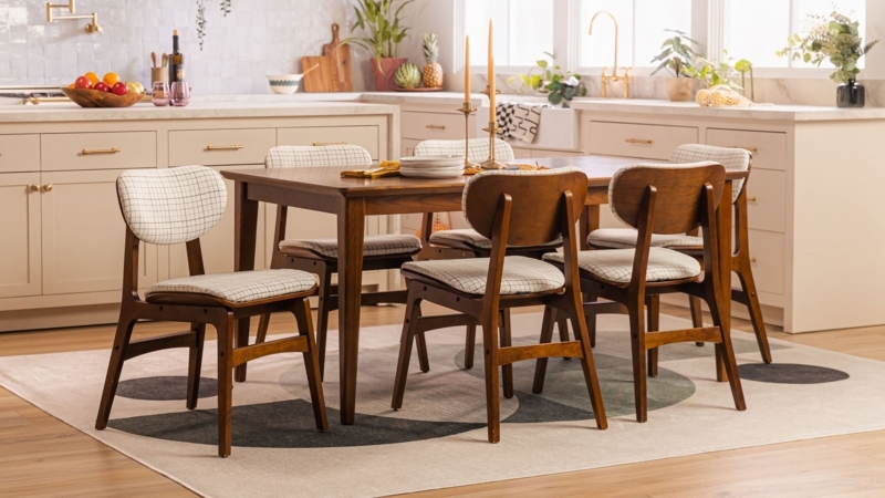 Scandinavian Dining Chair in Light Wood with Cream Linen-Like Fabric Seat