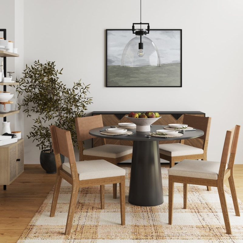 Scandinavian Dining Chair with Flax Upholstery and Curved Back