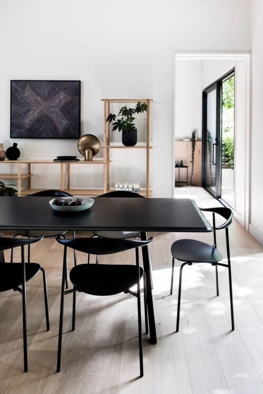 Scandinavian Dining Chairs Matte Black Spindle Back Tapered Legs