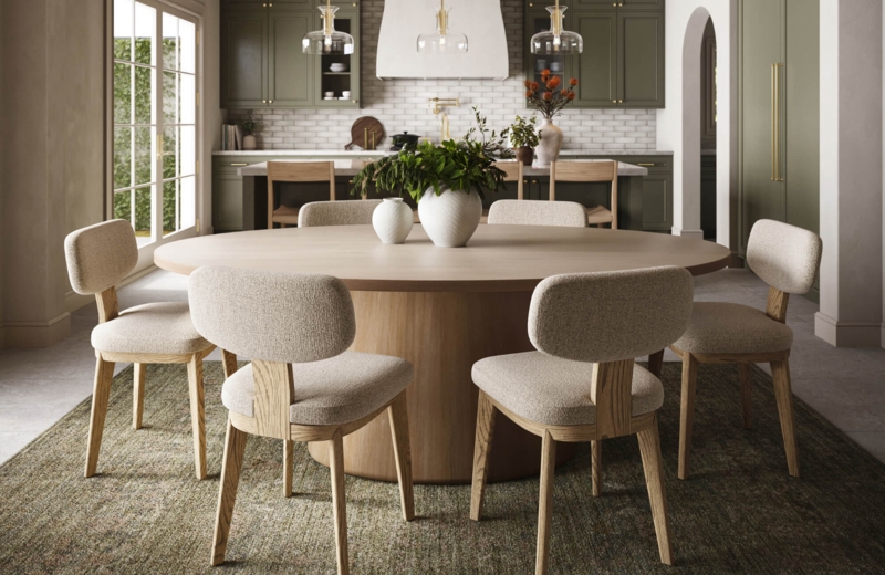 Scandinavian Dining Set with Upholstered Curved Back Chairs