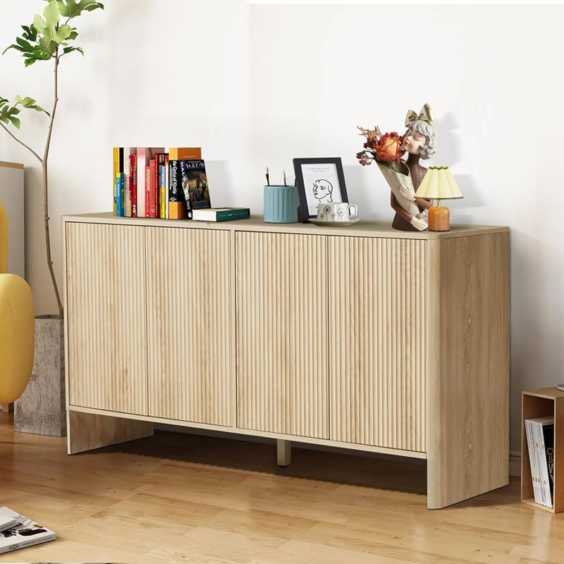 Scandinavian Fluted Door Sideboard with Black Legs
