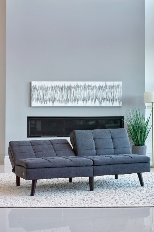 Scandinavian Light Grey Sleeper Sofa with Button Tufting and Wood Legs
