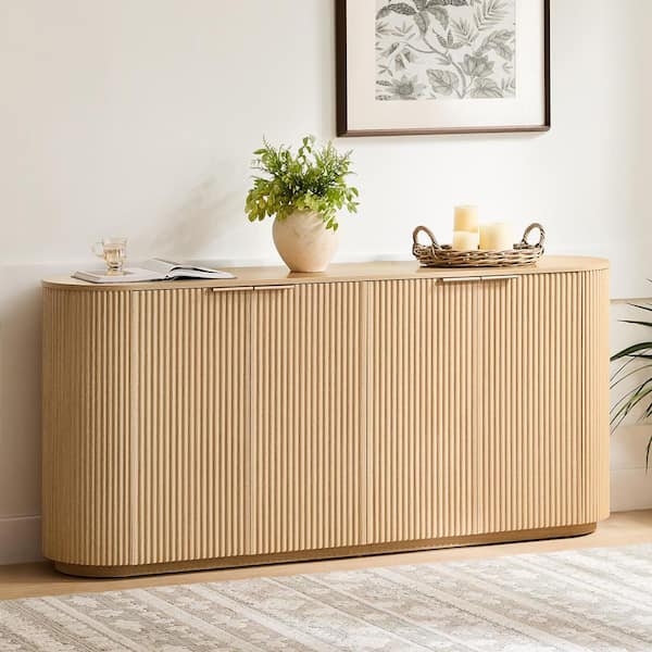 Scandinavian Oak Sideboard with Rounded Corners & Slim Black Hardware