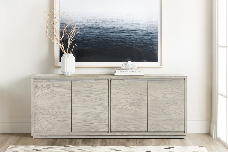 Scandinavian Sideboard Oak Slatted Doors Contrasting Wood Base Buffet