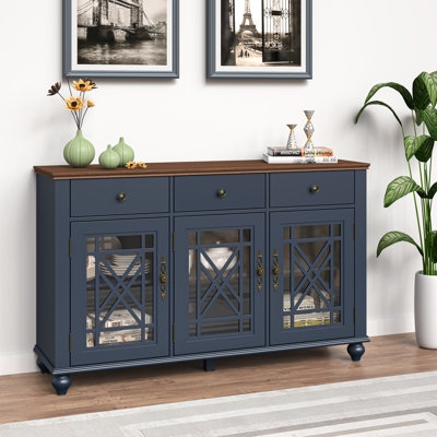 Scandinavian Sideboard with Open Shelving and White Sliding Doors