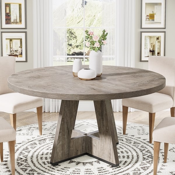 Scandinavian Style Dining Table Round Light Gray Wood Splayed Legs