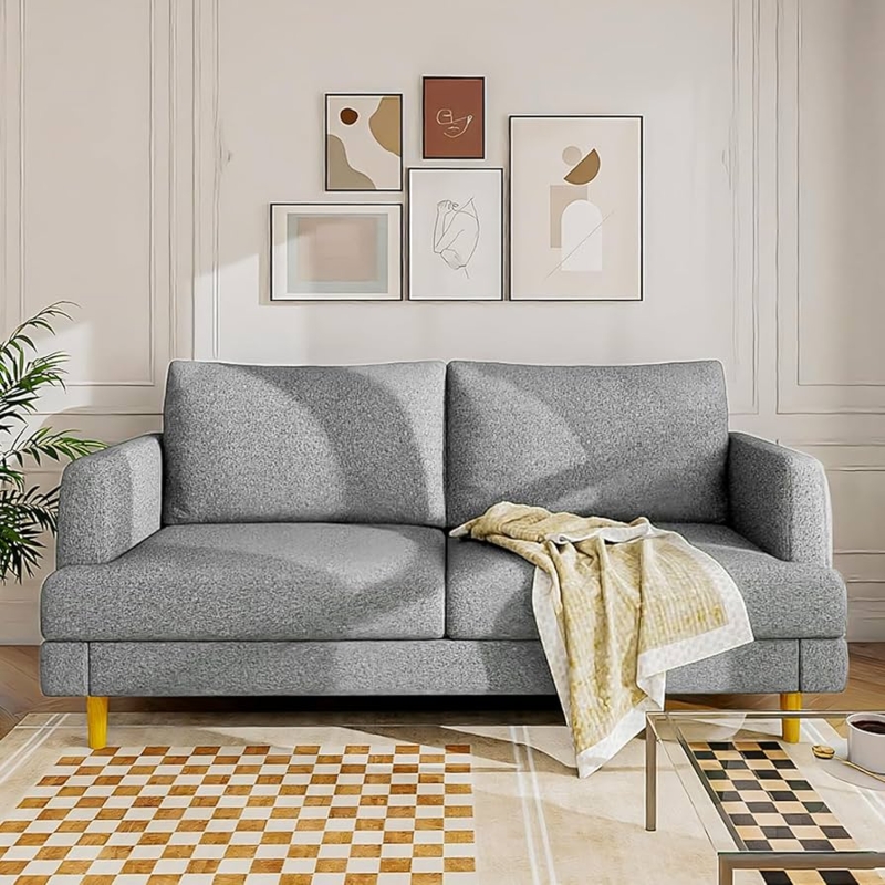 Scandinavian Style Light Gray Loveseat with Bolster Pillows & USB Ports