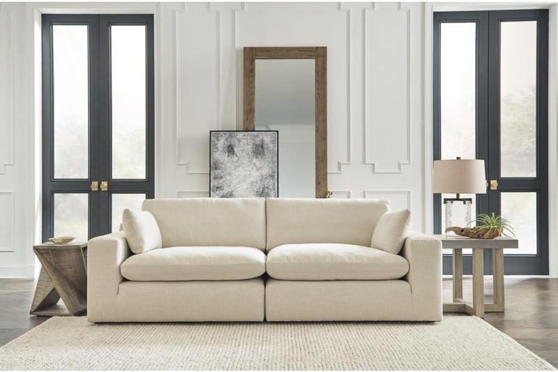Sectional Sofa Beige Button Tufted L-Shaped Compact