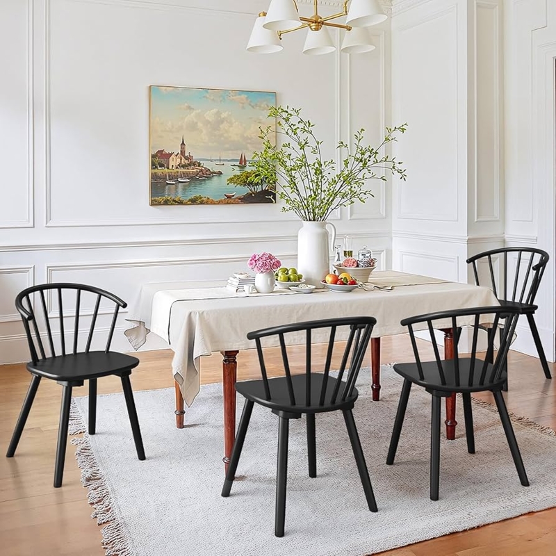 Semicircular Dining Chairs Spindle Back Tapered Legs Scandinavian