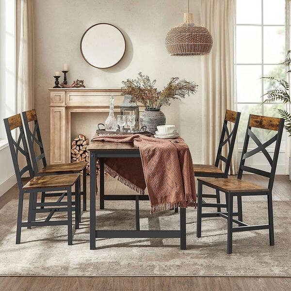 Set of 2 Dining Chairs: Wood & Metal Frame, Ergonomic Curved Back