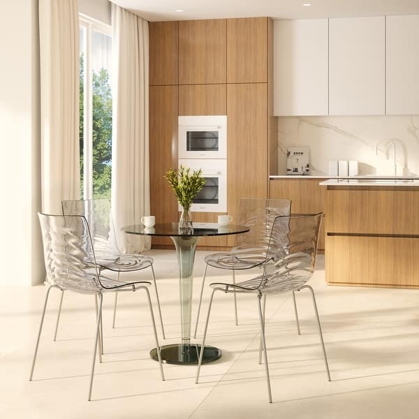 Set of 4 Blue Ripple Back Dining Chairs with Chrome Sled Base