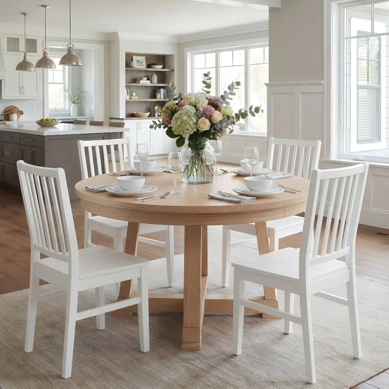 Set of 4 Windsor Dining Chairs Hoop Spindle Back White Finish