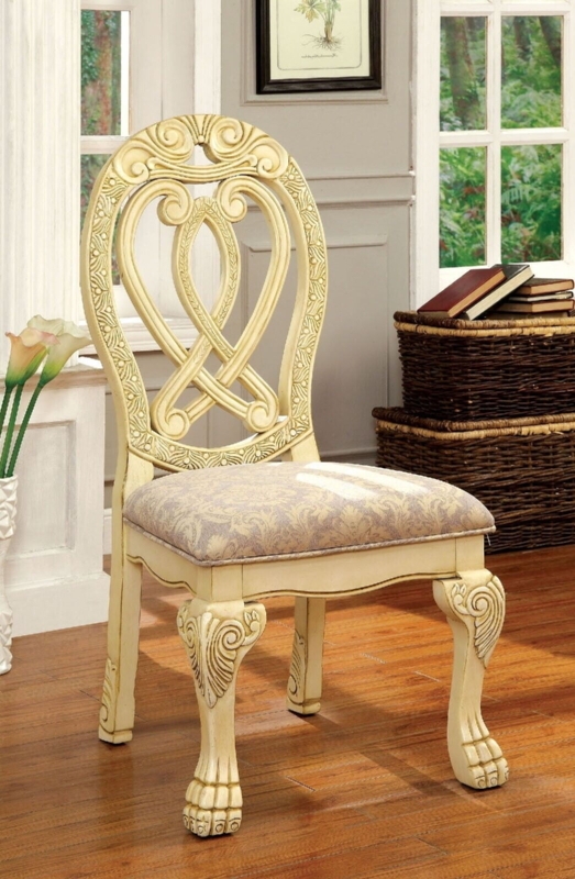 Side Chair Ball And Claw Feet Antique White Finish Intricate Carving