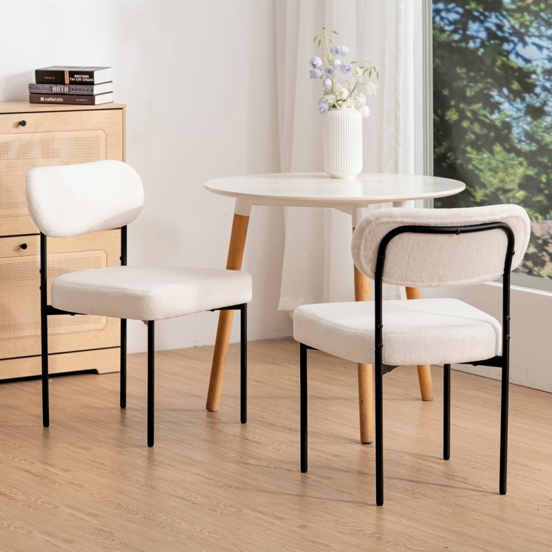 Side Chair Boucle Upholstered Curved Back Tapered Metal Legs