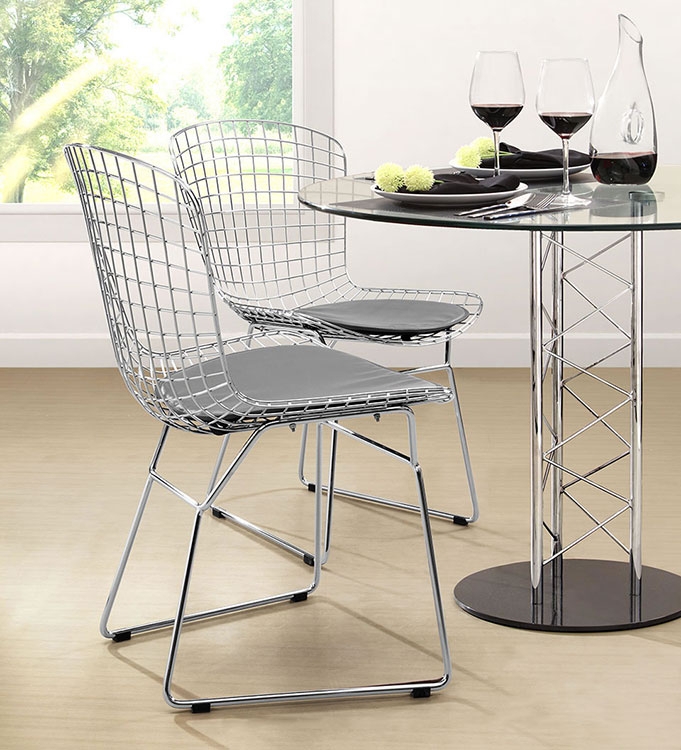 Side Chair Set: Polished Chrome Wire Mesh Construction with Seat Pad
