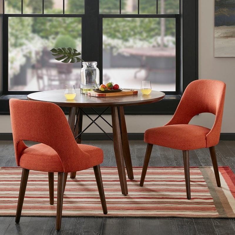 Side Chairs Orange Fabric Upholstery Tapered Wood Legs