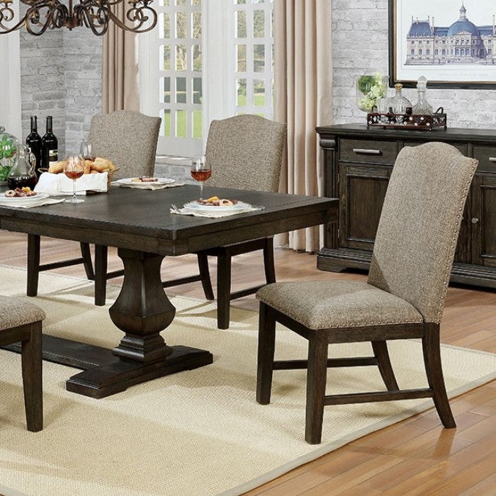 Side Chairs Pair with Warm Gray Upholstery and Nailhead Trim Details