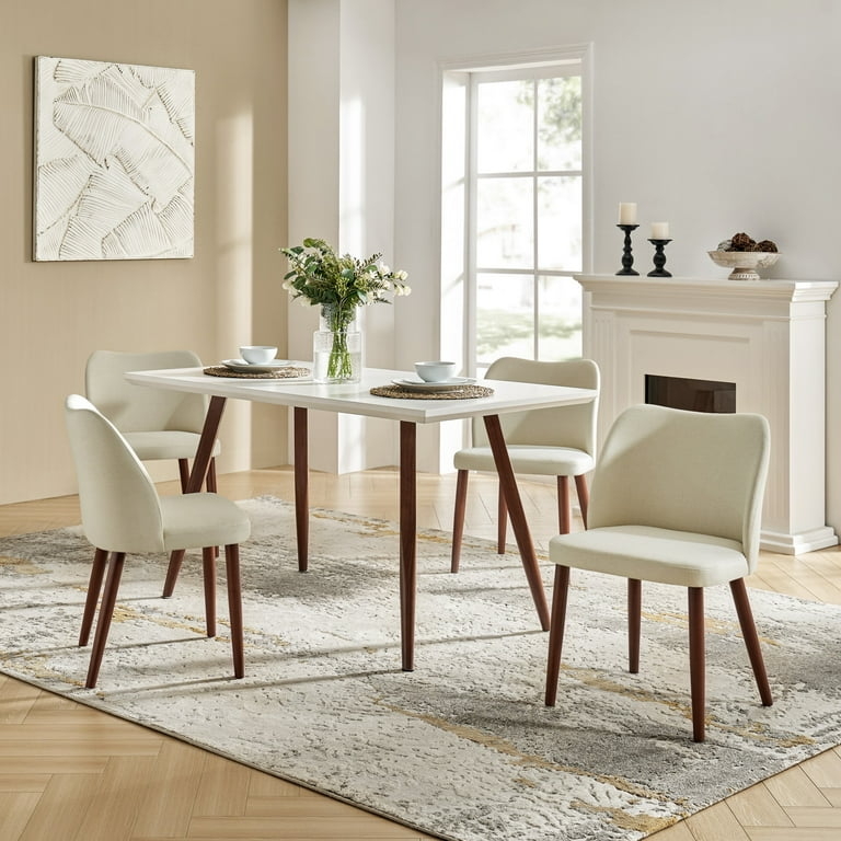 Side Chairs Set Curved Back Armless Tapered Wood Legs