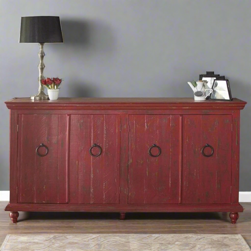 Sideboard 73 Inch Four Door Credenza Visible Grain Block Feet