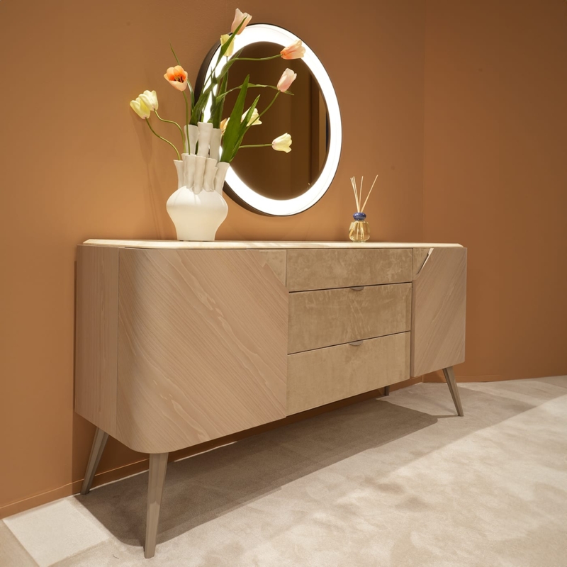 Sideboard Abstract Patterned Door Fronts Gold Toned Legs Two Tone