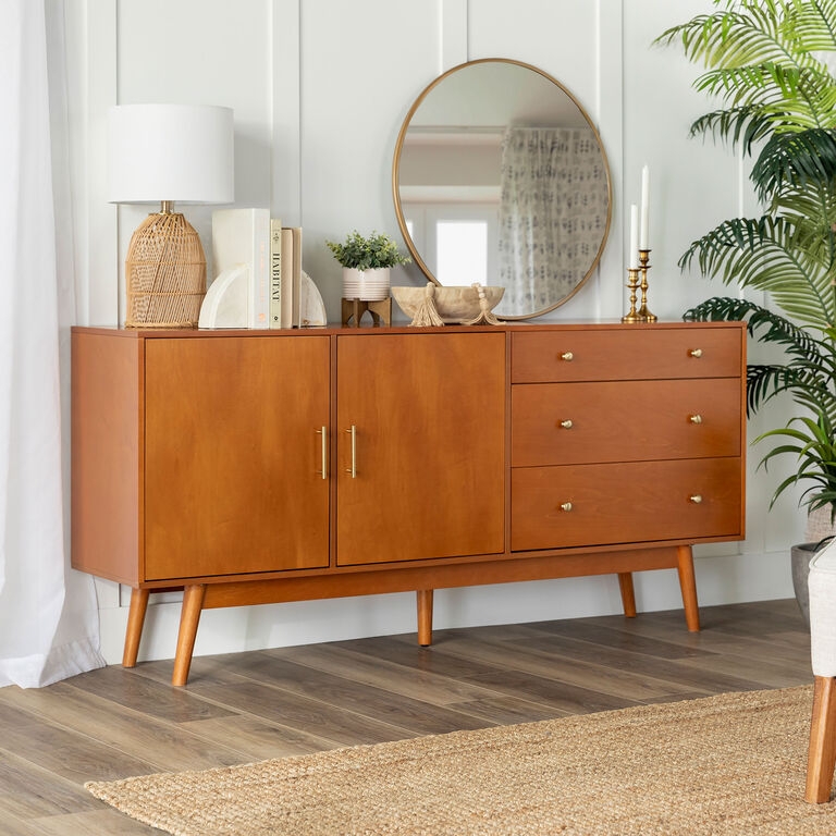 Sideboard Acorn Finish Living Room Credenza Slated Doors
