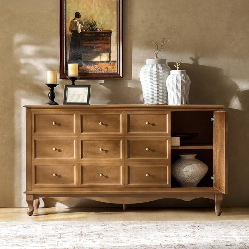 Sideboard Acorn Finish Mid-Century Modern Console with Tapered Legs