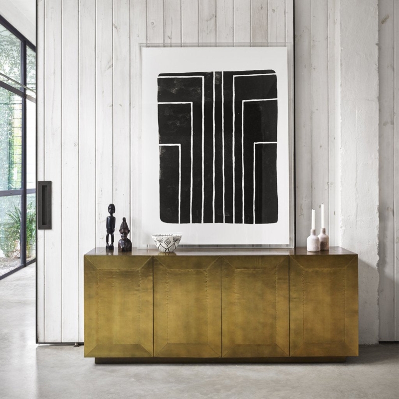 Sideboard Aged Brass Material Ribbed Door Panels Minimalist Luxe