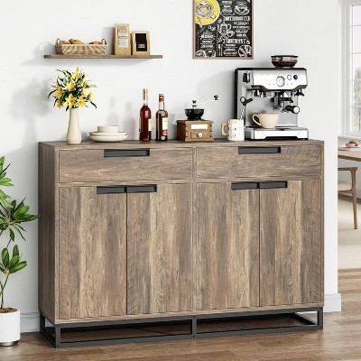 Sideboard Black Frame Cane Inlay Doors Woven Texture Modern Boho