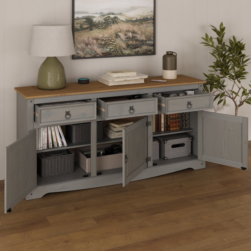 Sideboard Black Iron Hinges Rustic Farmhouse Buffet Gray Wood