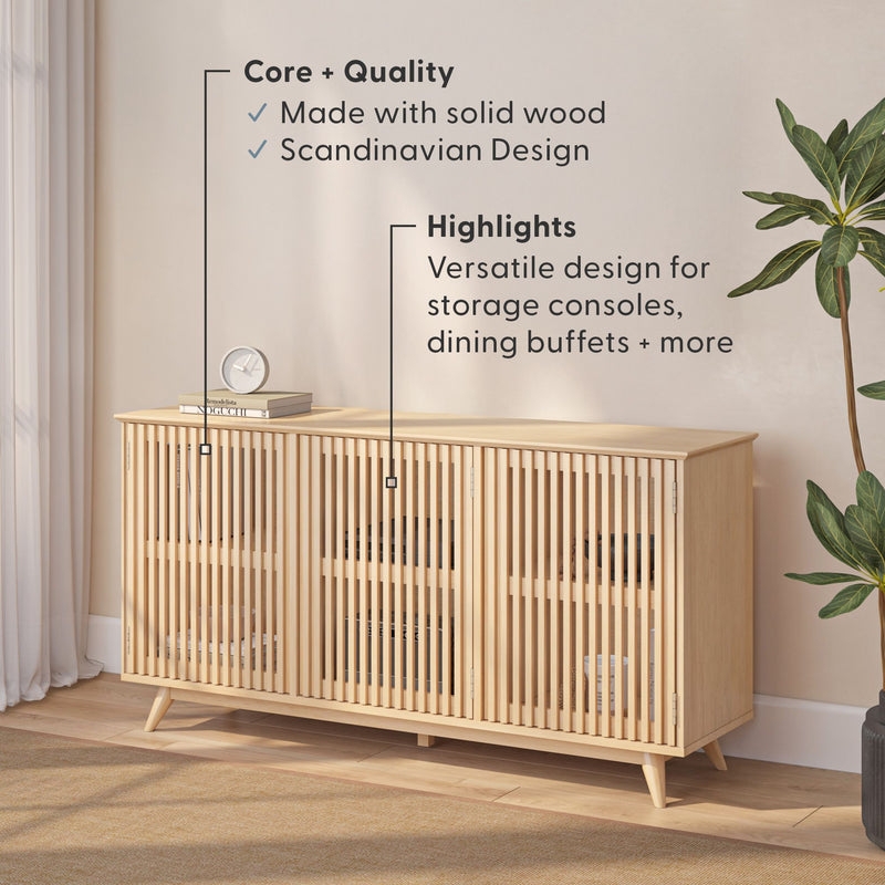 Sideboard Blonde Wood Mid Century Vertical Slat Texture