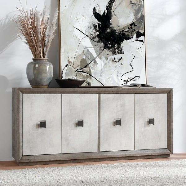 Sideboard Buffet Console, 80 Inch Wide in Distressed Gray Wood Finish