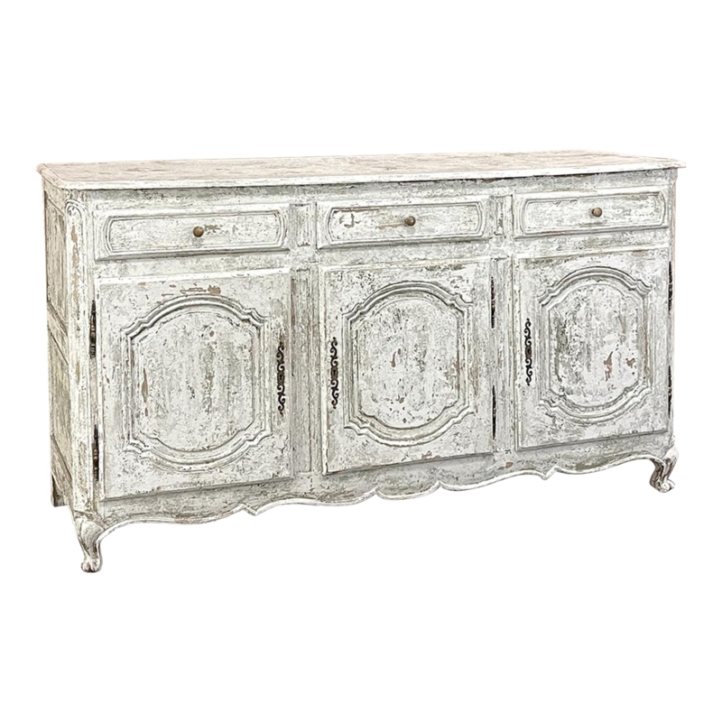 Sideboard Buffet French Provincial Carved Apron Distressed Cream Finish