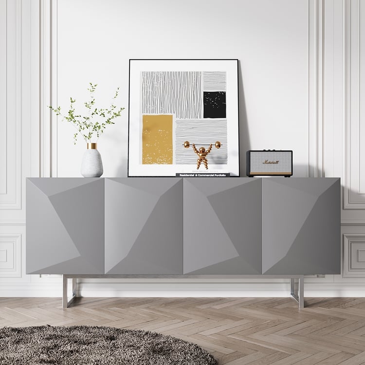 Sideboard Buffet in Two-Tone Charcoal Gray with Gold Metal Leg Base