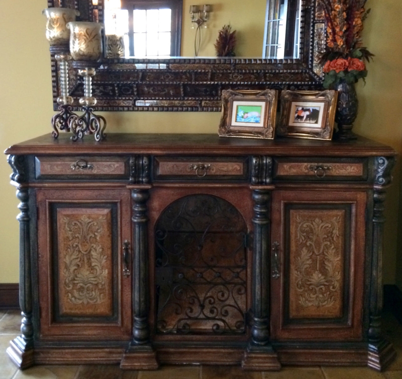 Sideboard Buffet Mediterranean Hand Painted Floral Panels