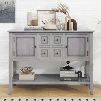 Sideboard Buffet, Mid-Century Modern Style in Warm Brown Wood Finish