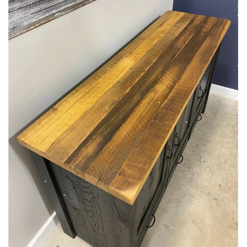 Sideboard Buffet Rustic Gray Distressed Wash Barnwood Shaker Doors