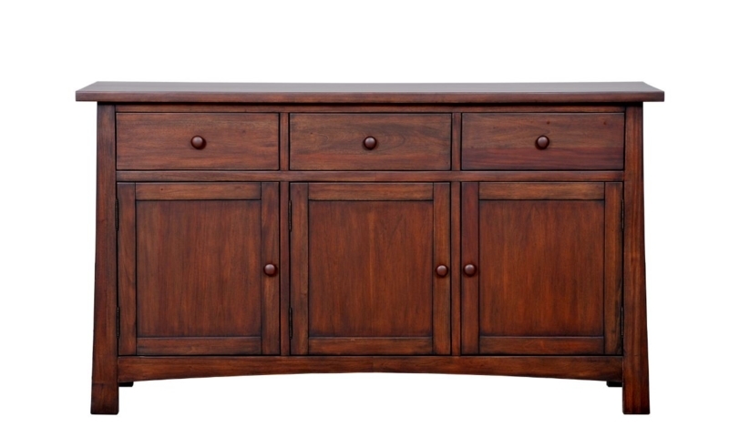Sideboard Buffet with Geometric Overlays, Bun Feet, Dark Mahogany