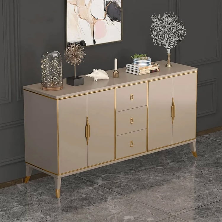 Sideboard Buffet with Geometric Texture and Champagne Finish