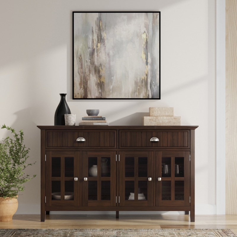 Sideboard Buffet with Glass X-Brace Doors in Brunette Brown