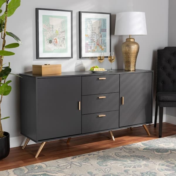 Sideboard Buffet with Gold Splayed Legs and Matte Dark Grey Finish