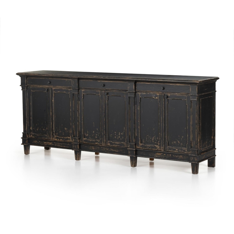 Sideboard Cabinet Distressed Black Circular Fretwork Doors Traditional