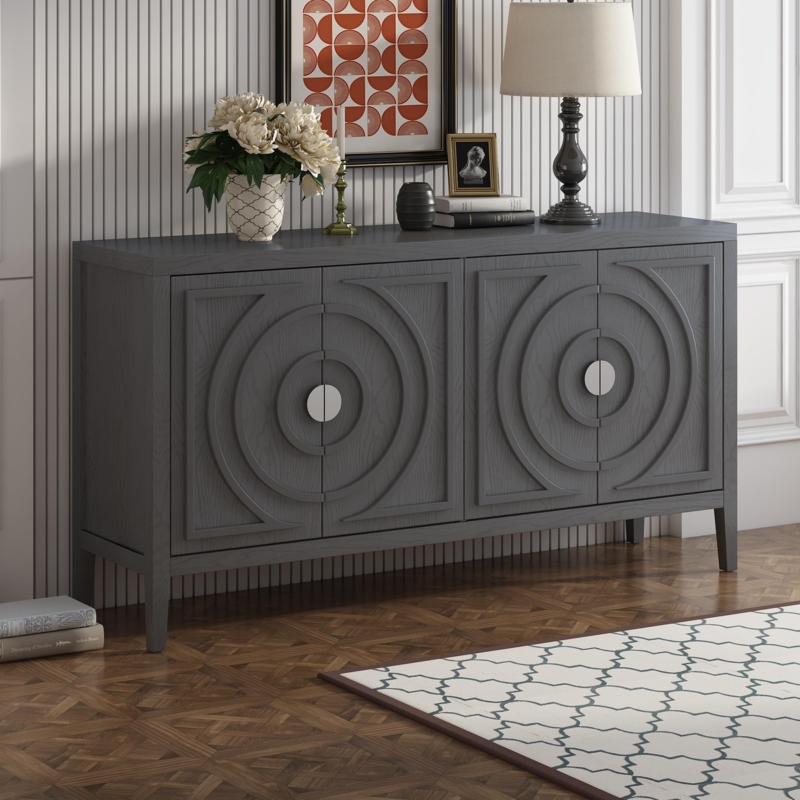 Sideboard Cabinet featuring Distinctive Gold Ring Pull Handles
