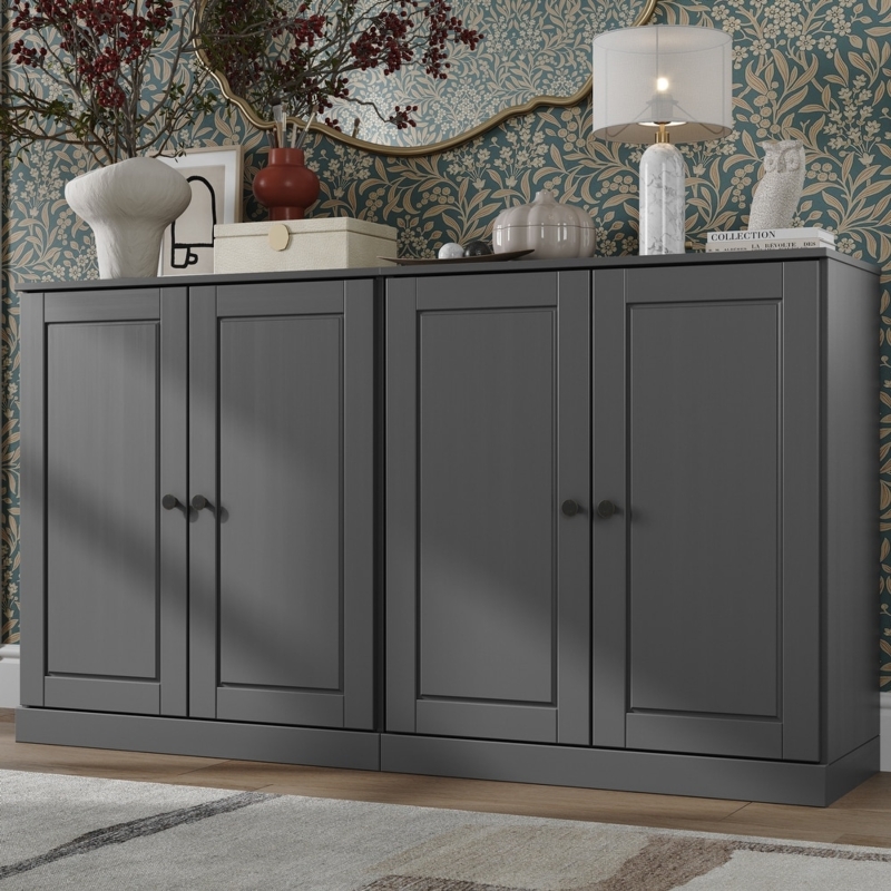 Sideboard Cabinet with Glass Mullion and Solid Raised Panel Doors