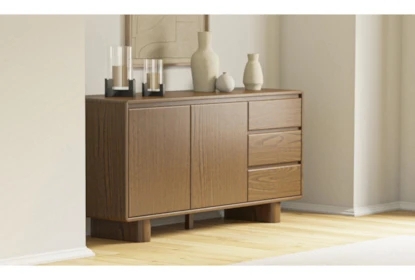 Sideboard Carved Wood Sunburst Doors with Slender Metal Legs