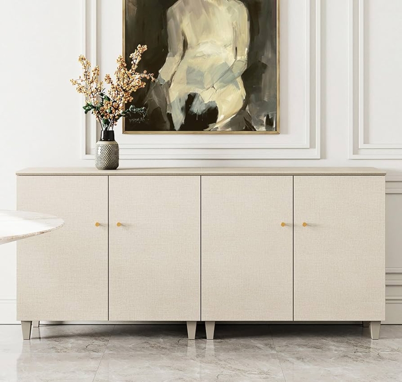 Sideboard Chevron Pattern Wood Toned Tapered Legs Mid-Century Style