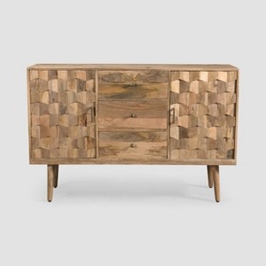 Sideboard Chevron Patterned with Gold Metal X-Stretcher Base