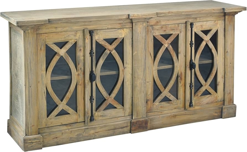 Sideboard Cottage Style Curved Glass Doors Driftwood Brown Finish