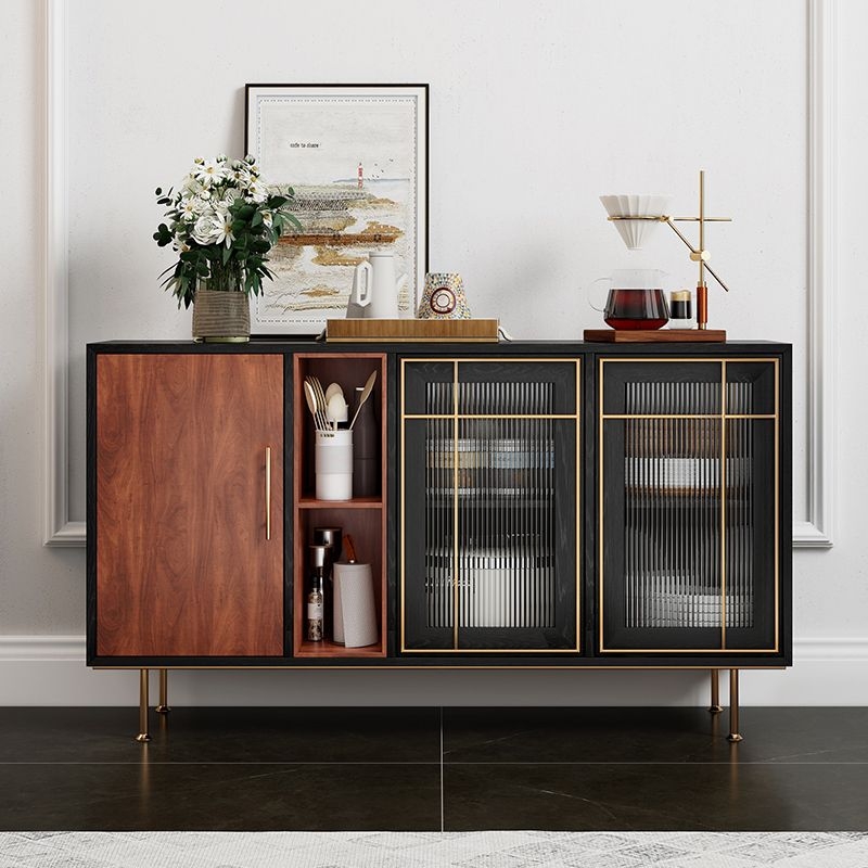 Sideboard Credenza With Fluted Glass Doors Gold Pulls