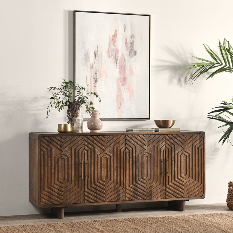 Sideboard Dark Brown with Reeded Front and Inset Plinth Base